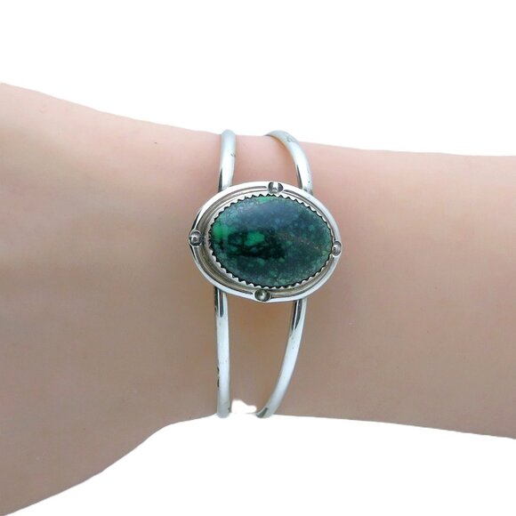 Vintage Sterling Silver HB Henry Baca Native American Malachite Cuff Bracelet Na - Picture 1 of 6
